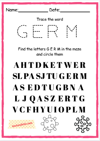 Germs Letters Activity Sheet for Pre-K